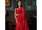 Elegant Red Georgette Chikankari Saree for Timeless Style