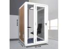 Square Soundproofing Rooms with Stylish Wood Grain Office Booths
